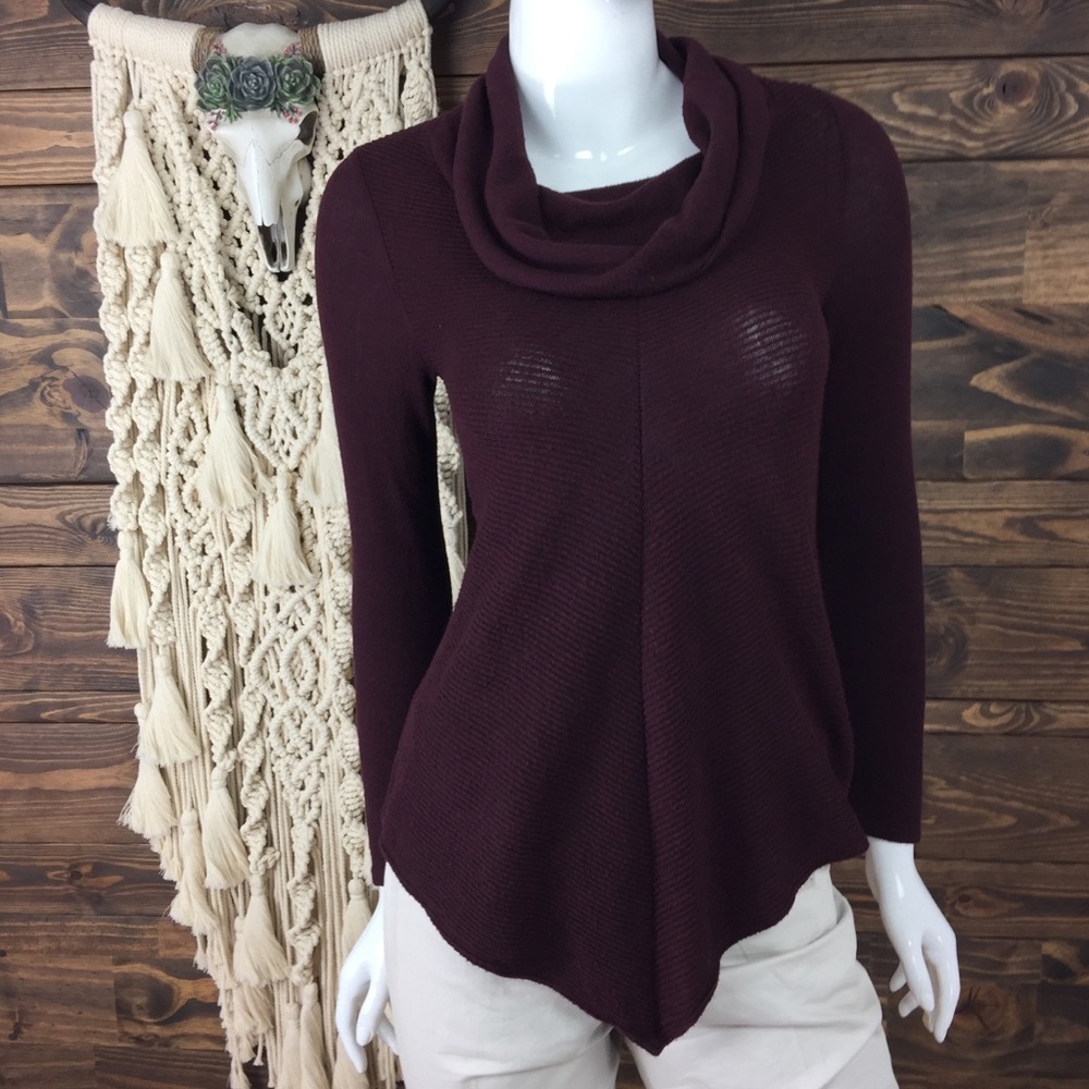 Iz Byer | Ribbed Angled‎ Cowl Sweater Burgundy